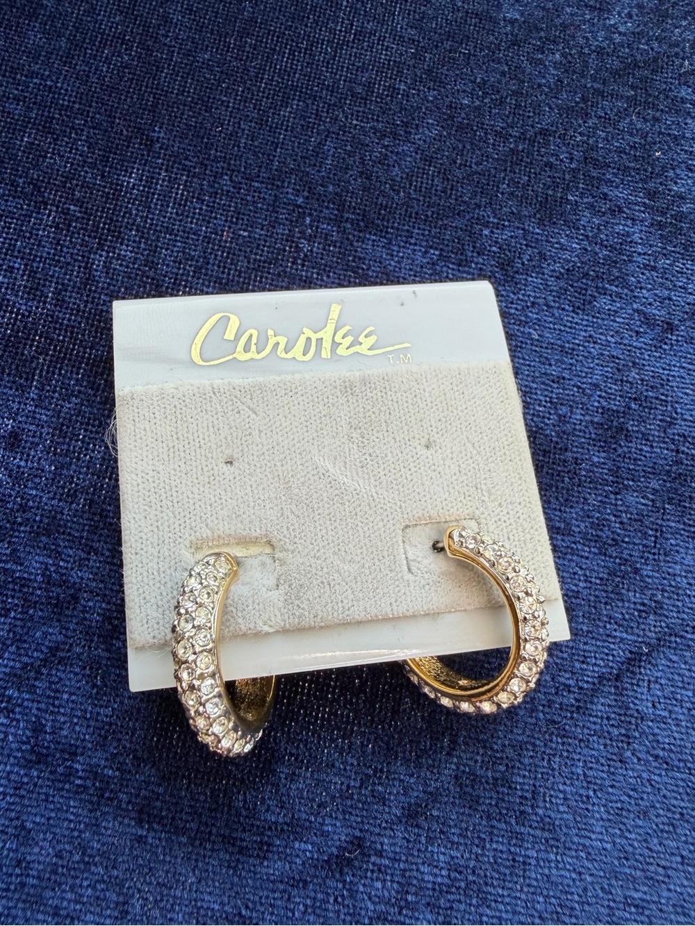 Vintage Carolee Pave Crystal Gold Tone Hoop Earrings